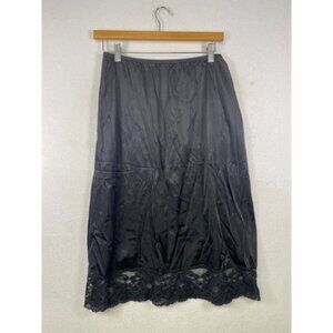 Vassarette Black Lace Trim Full Slip Skirt Size L 28